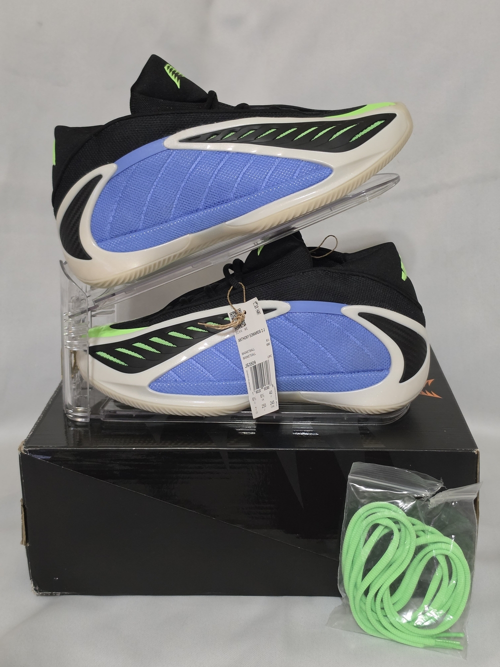 Adidas Anthony Edwards 2 J 'Blue Fusion Zero Metalic Lime Burst' US Men Size 7